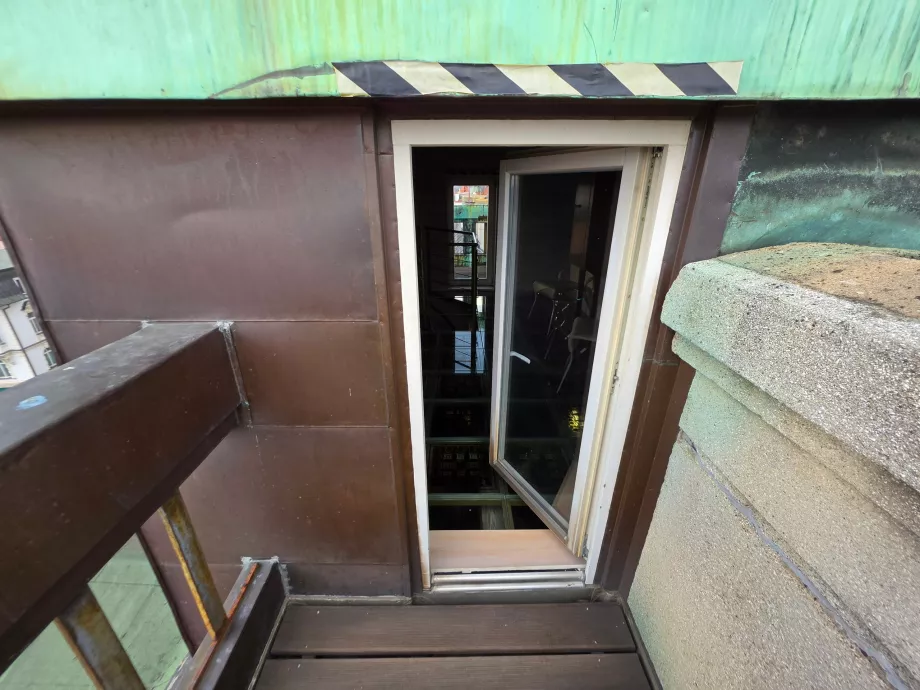 The door from the balcony leading to the tower