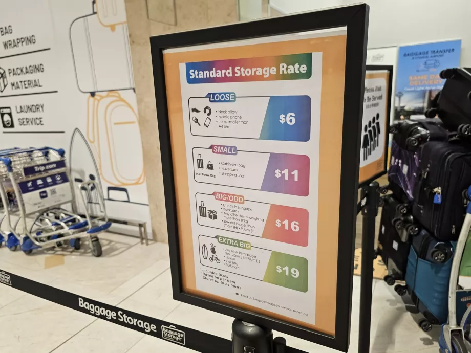 Luggage storage price list