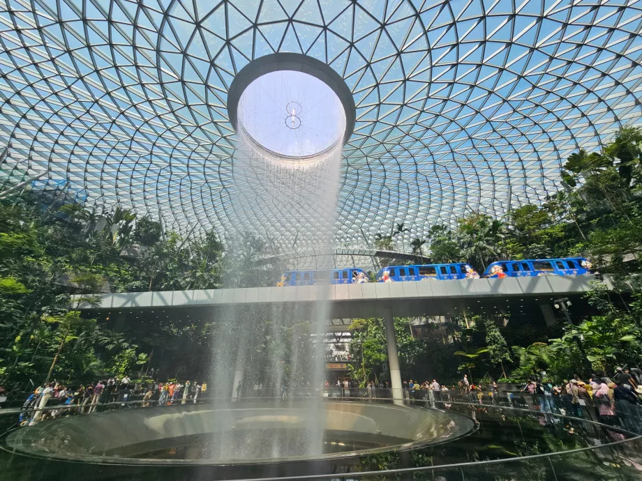 Waterfall and train in JEWEL