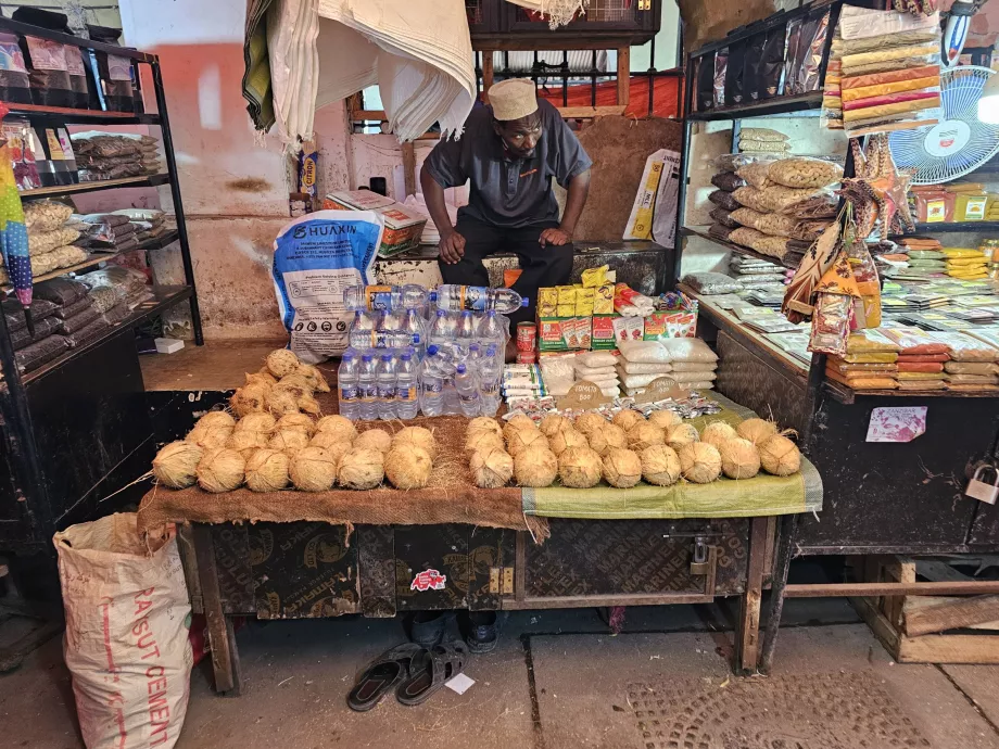 Central market, selling coconuts and spices