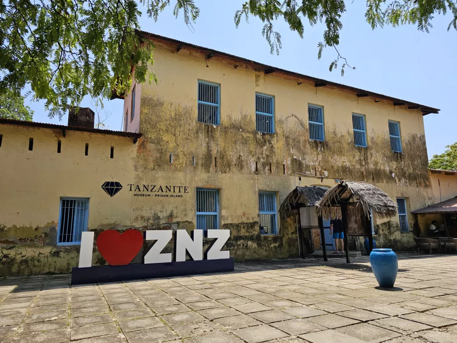 Prison Island, the prison building with the sign I love ZNZ