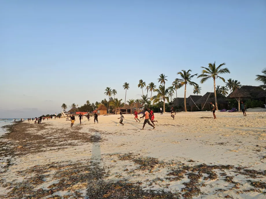 Playing football on Nungwi Beach