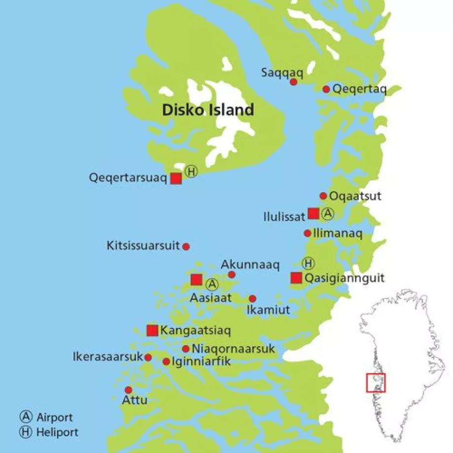 Map of cities in Disko Bay