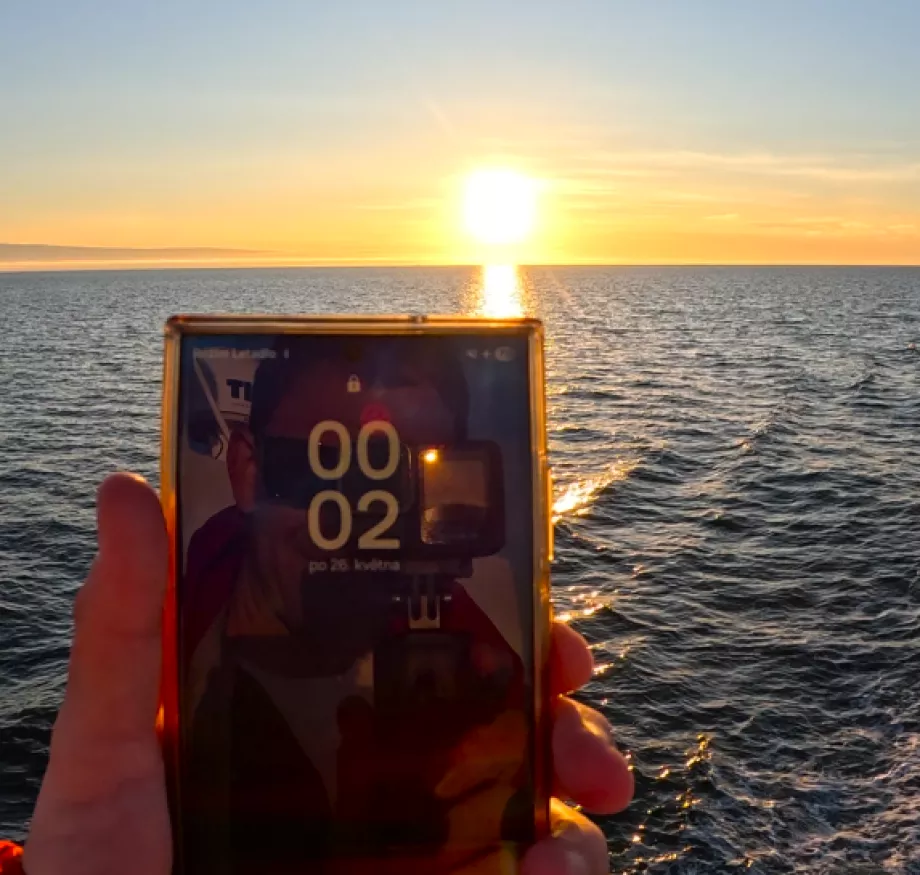 Midnight sun from the ferry deck