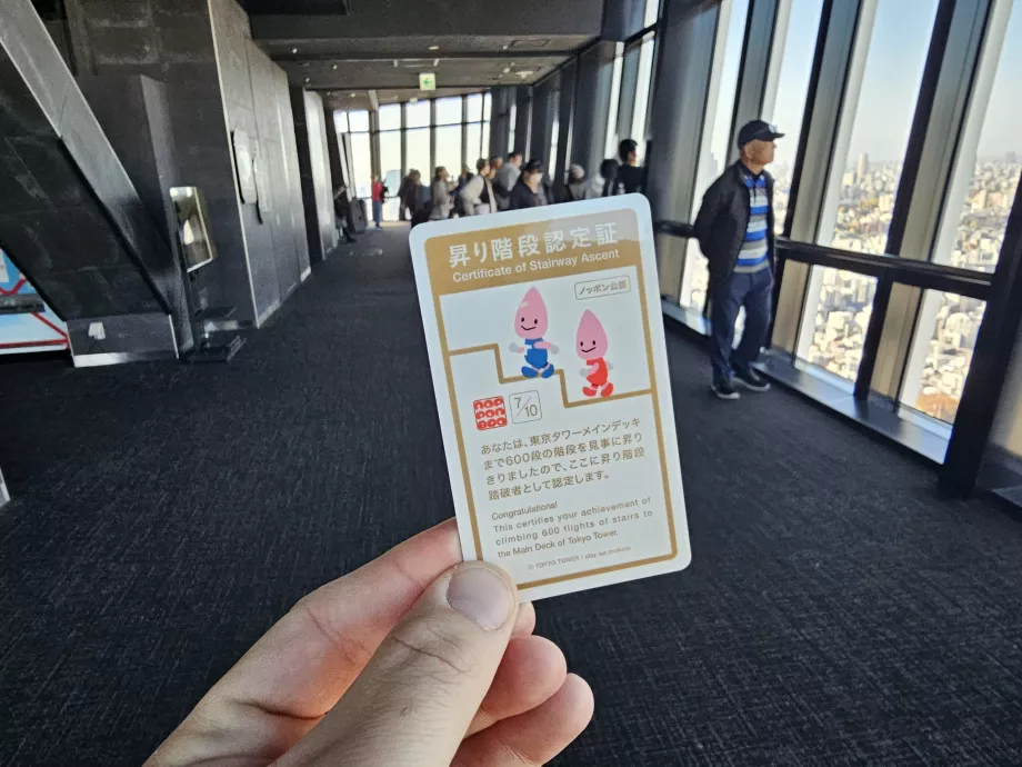 Certificate after climbing the stairs