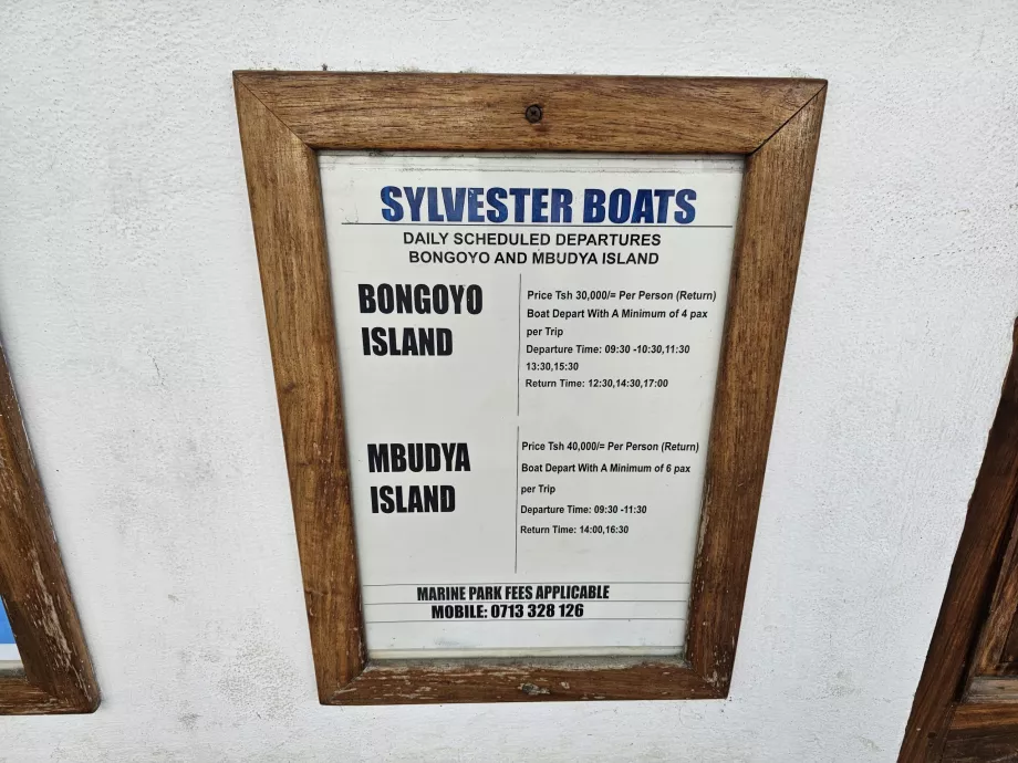 Bongoyo Timetable