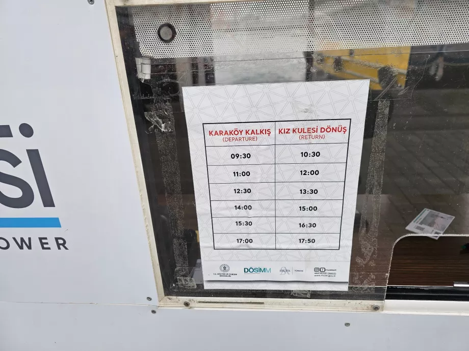 Boat timetable to the Maiden Tower