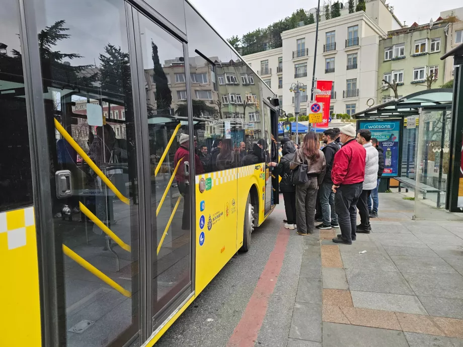 Boarding the bus through the front door only