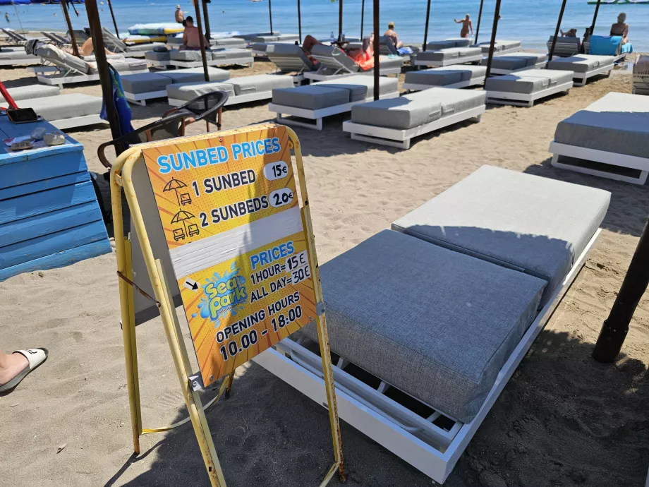 Prices of deckchairs in Faliraki