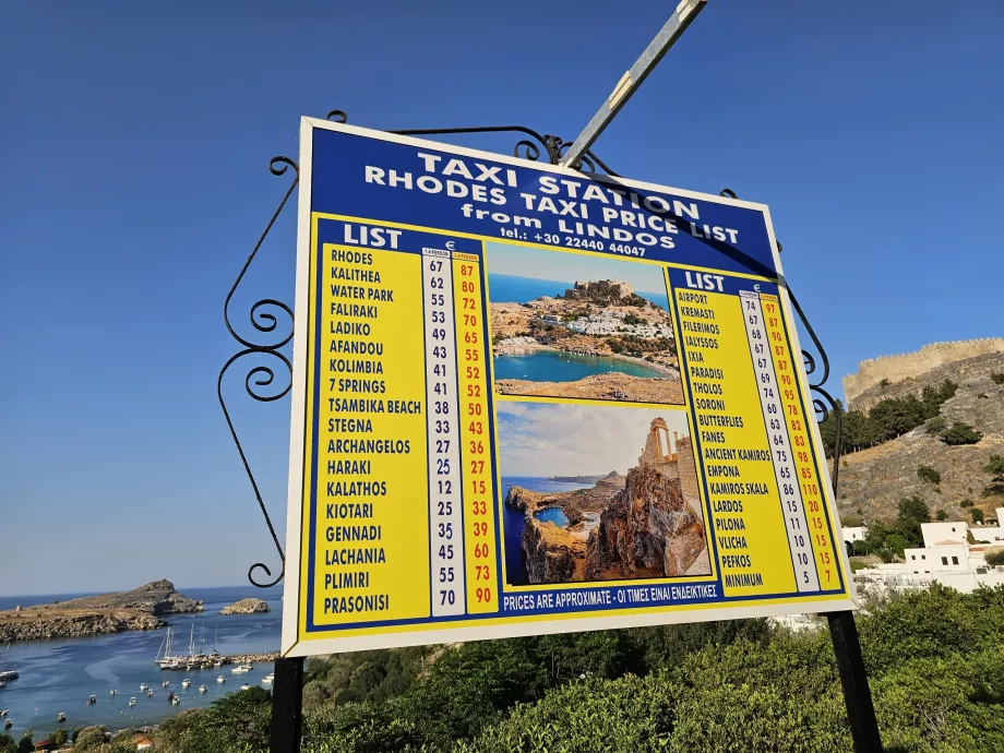 Taxi fares from Lindos