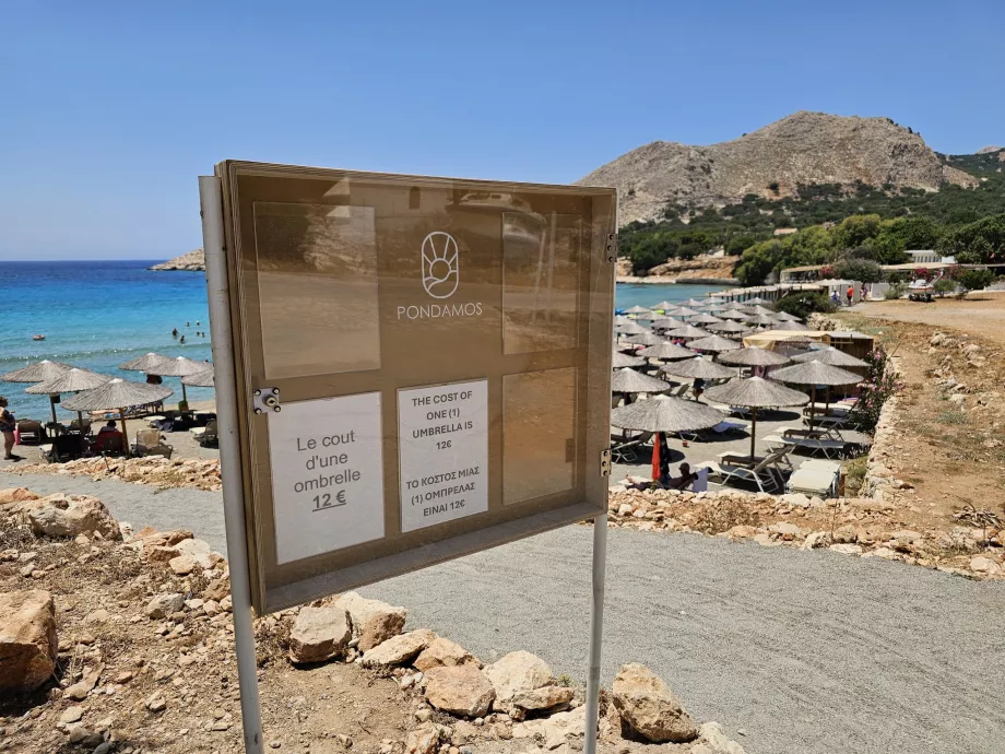 Sunbed prices, Pondamos Beach