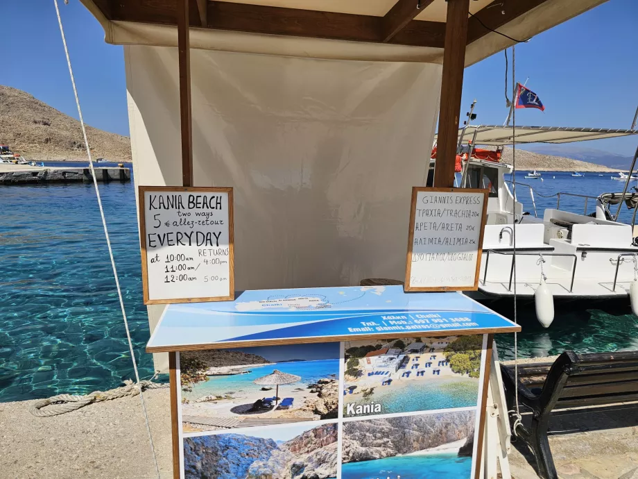 Water taxi to Kania beach