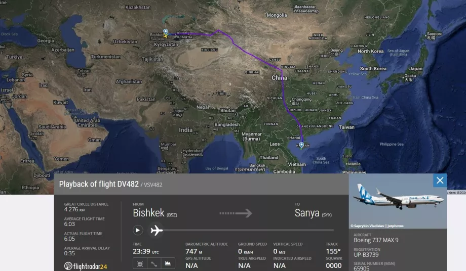Flight Bishkek - Sanya