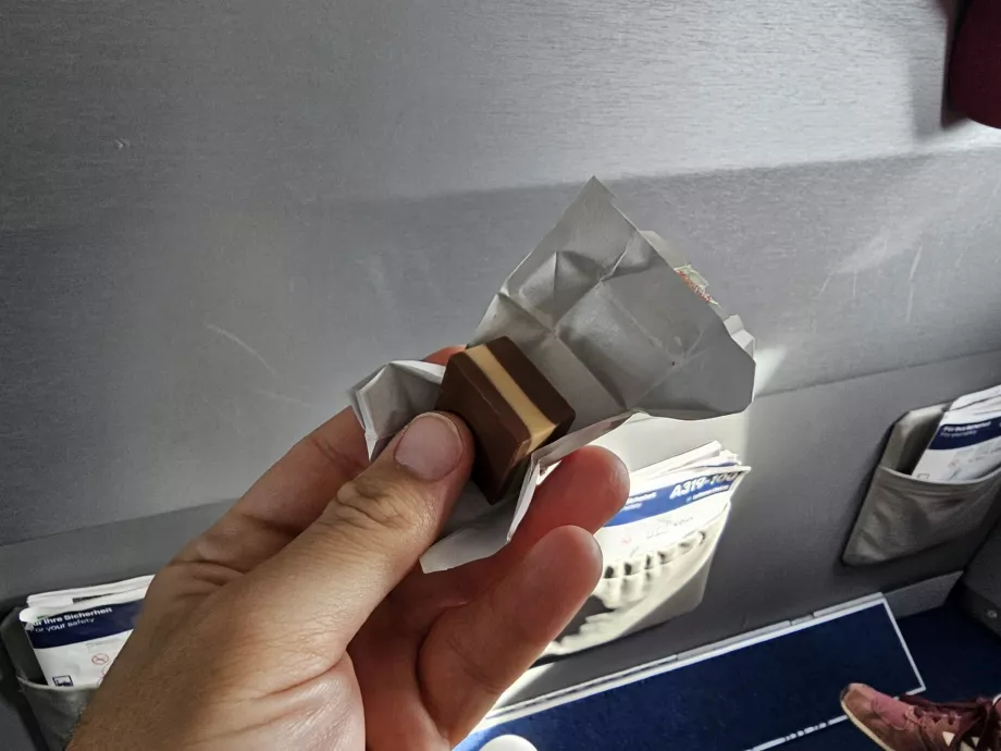 Unwrapped chocolate before landing