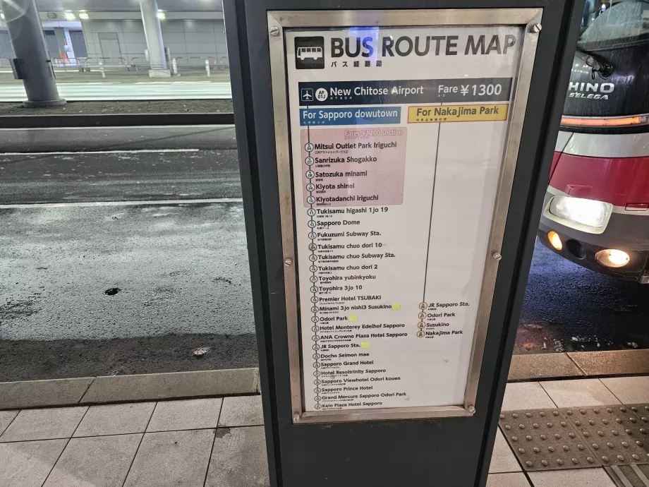 List of bus stops to the centre