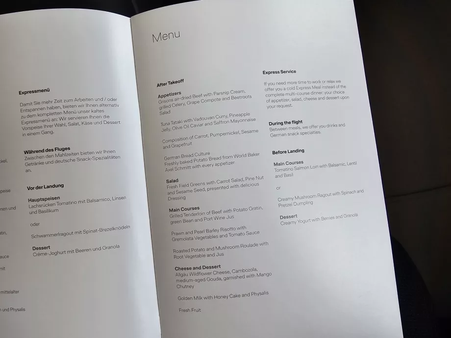 Menu on the daily flight