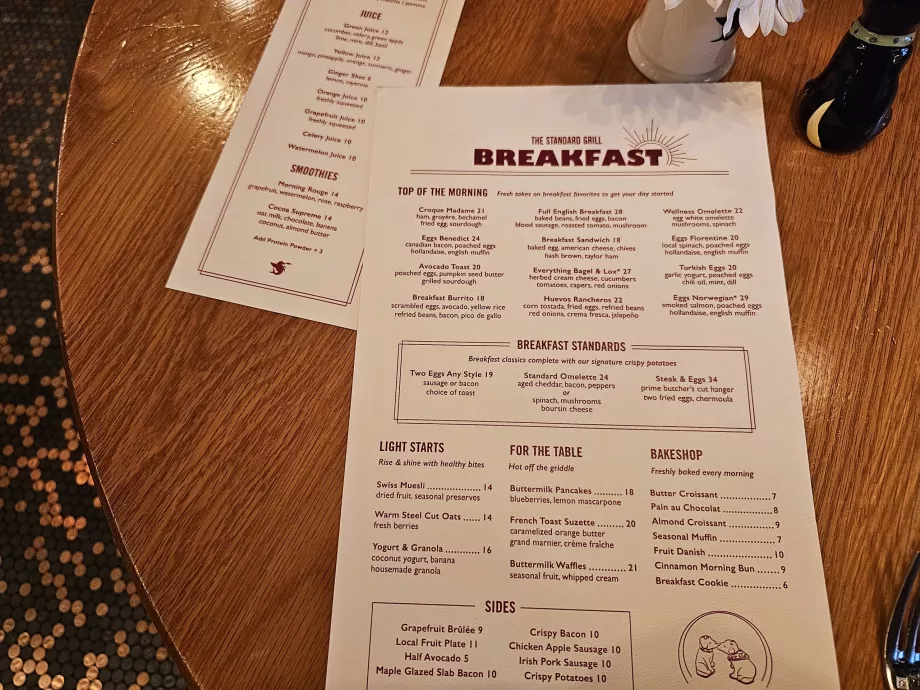 Breakfast menu