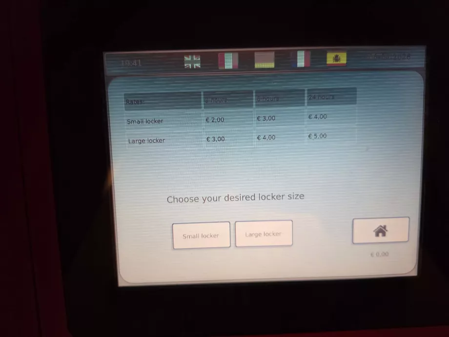 Luggage lockers, price list