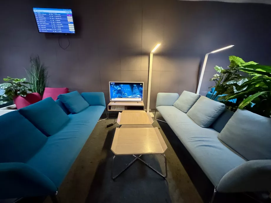 Comfortable seating in the back of the lounge