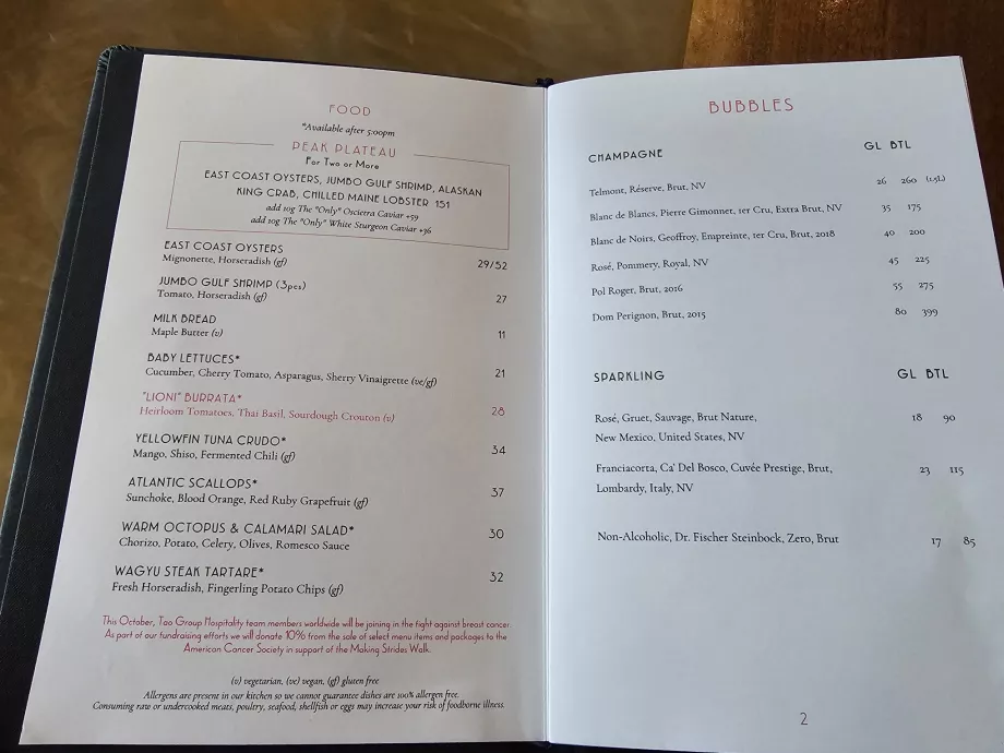 Menu - food in Peak Restaurant