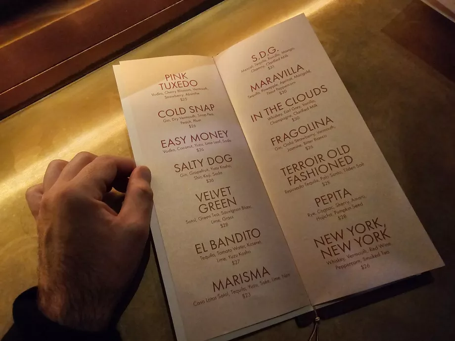 Cocktail menu, Overstory