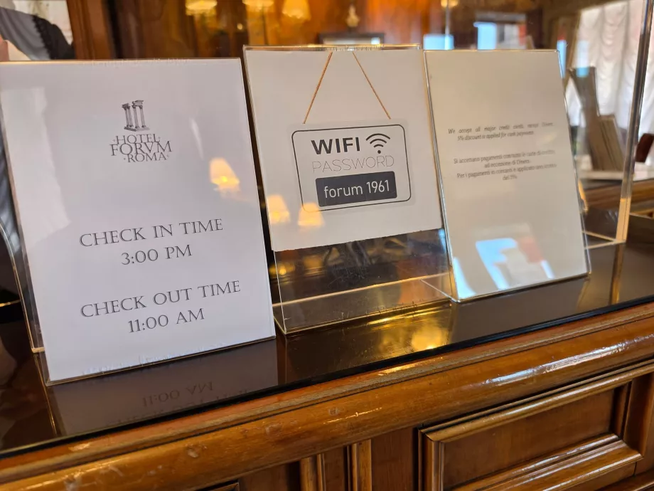 Wi-fi and check-in and check-out information