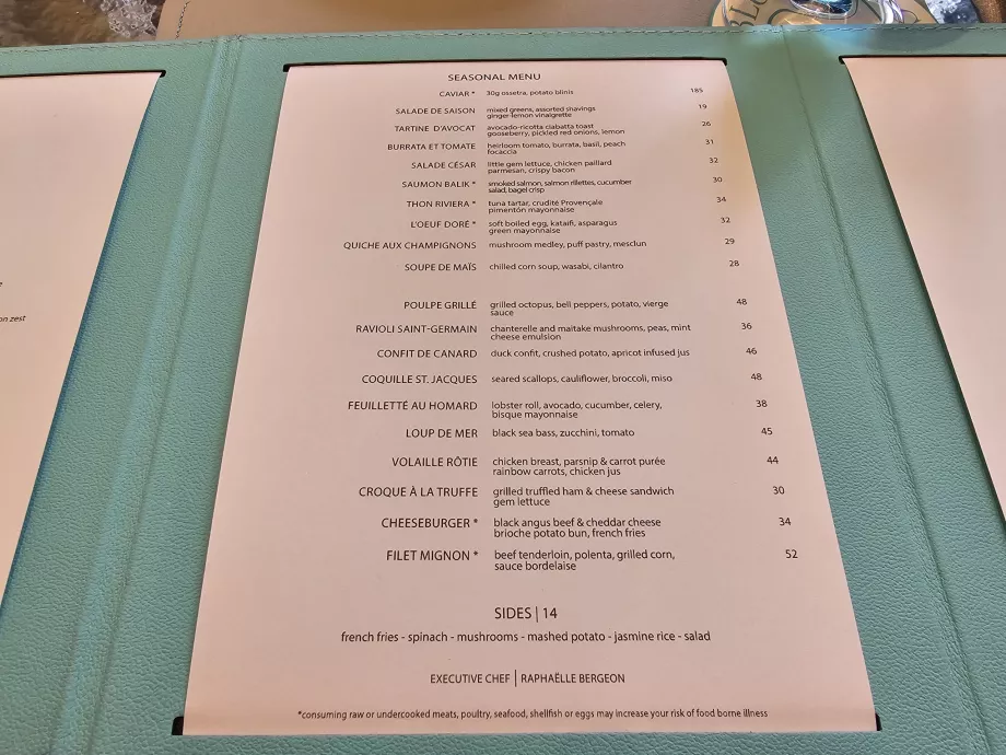 Blue Box, seasonal menu