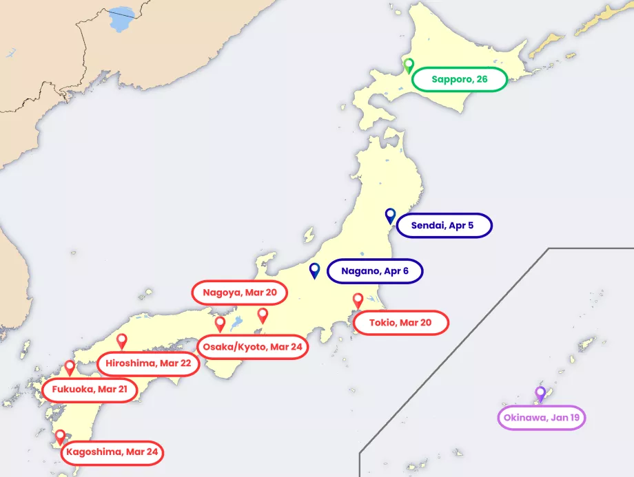 Map of sakura flowering