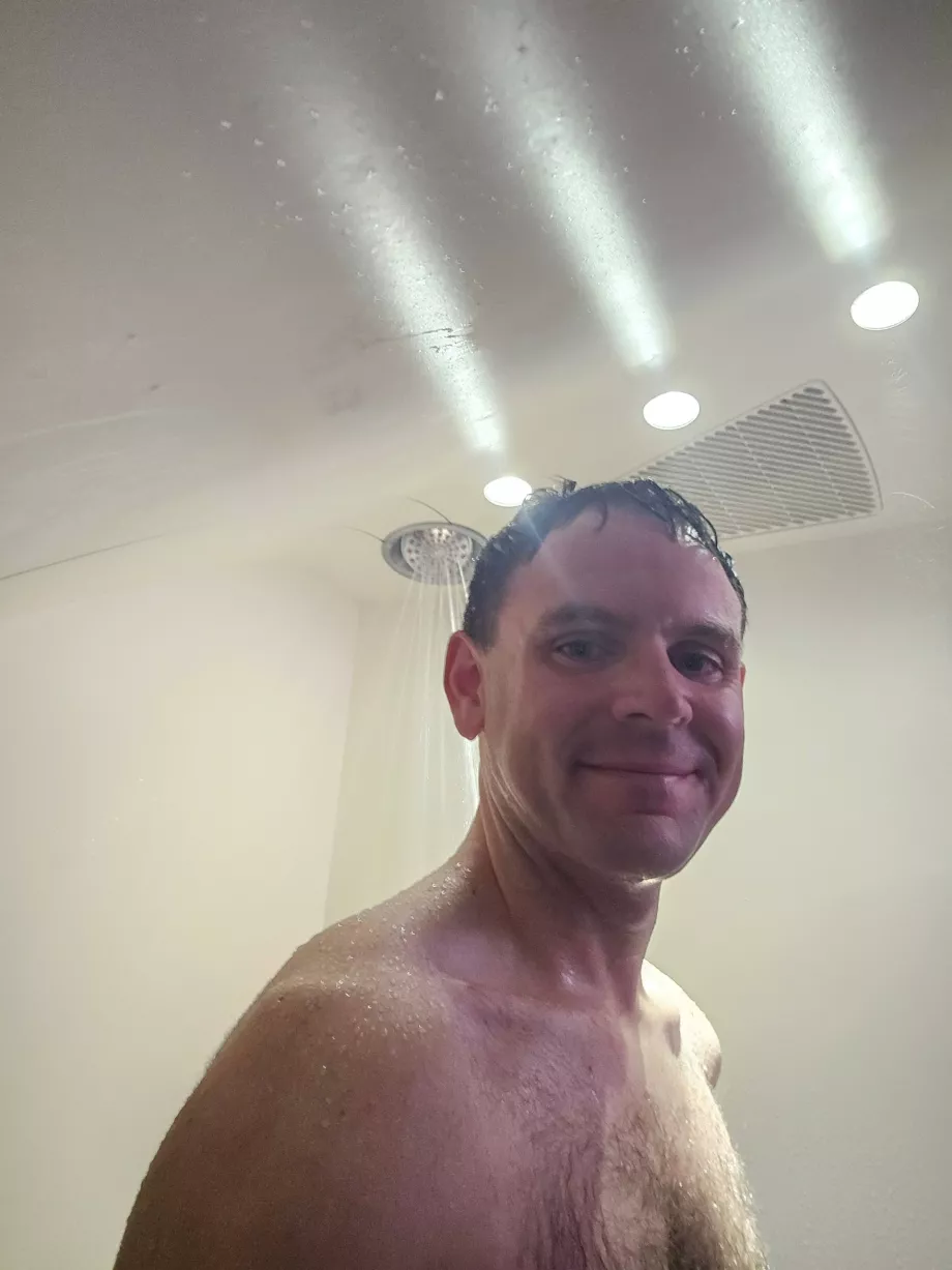 Me in the shower during the flight