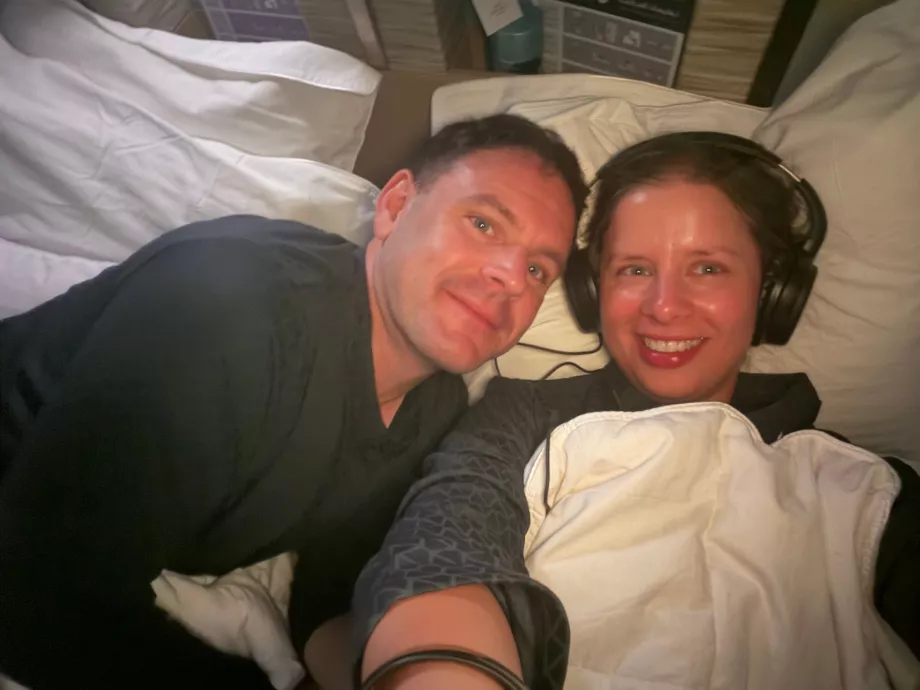 Us before bedtime – on the left, flat 3A; on the right, flat 4A