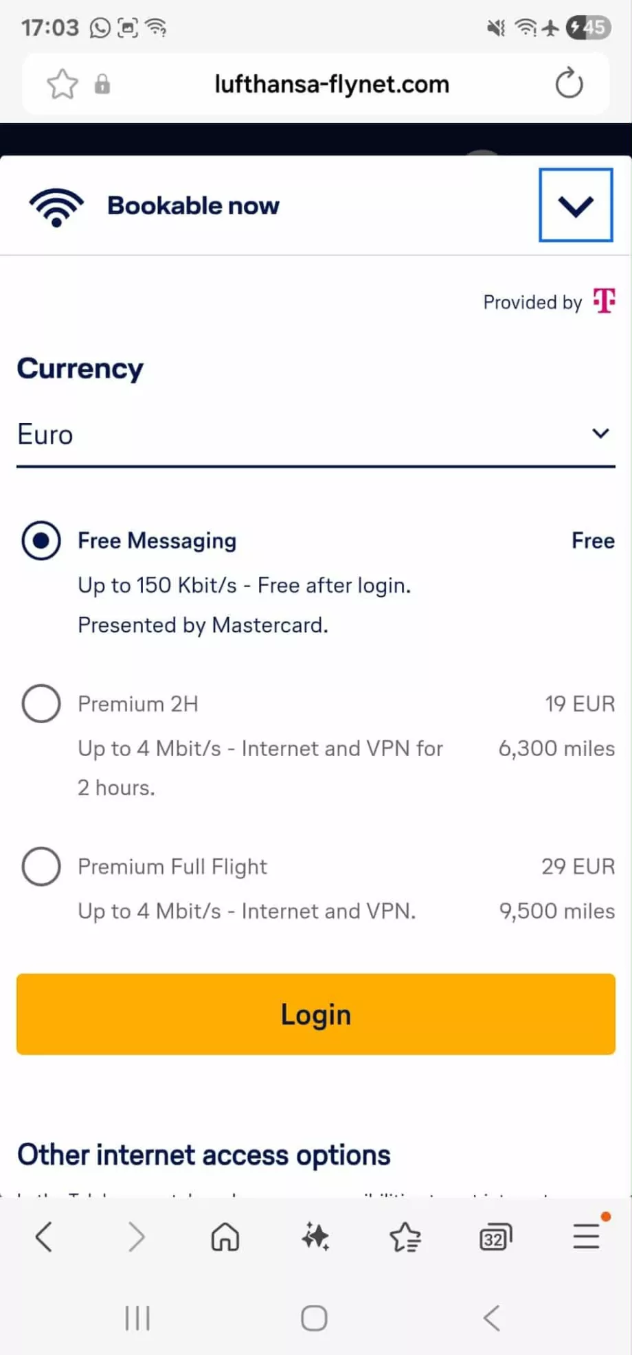 In-flight internet offer