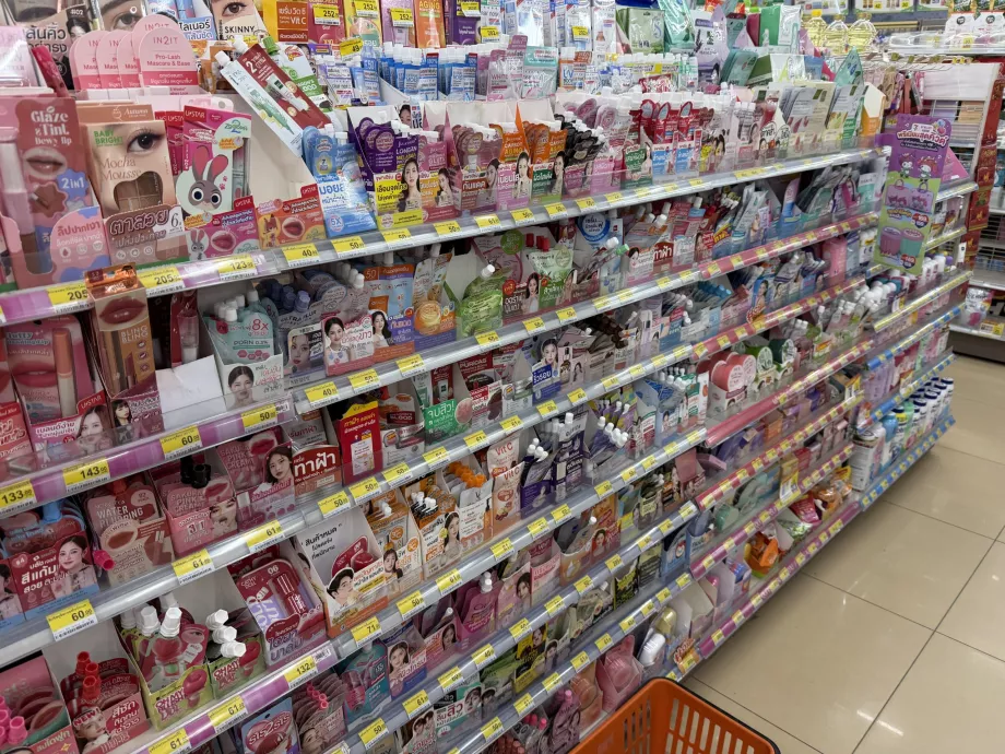 Shelf with cosmetics