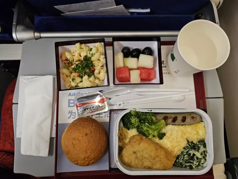 Breakfast on a long-haul flight