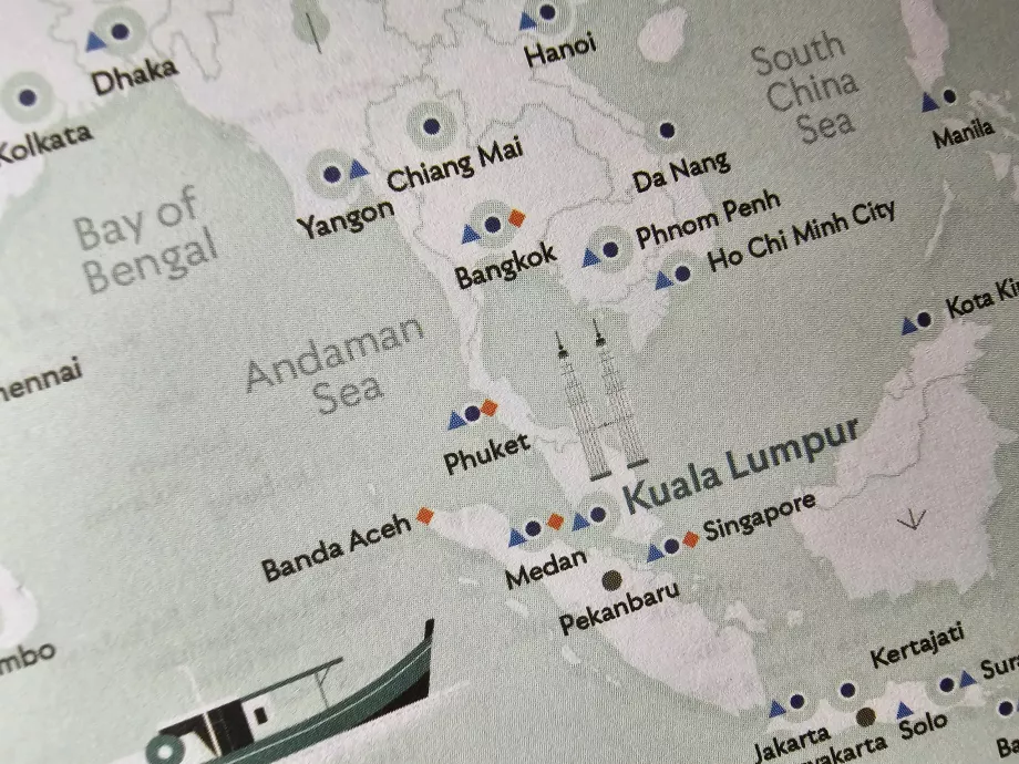 Map of destinations (Firefly marked with an orange square)