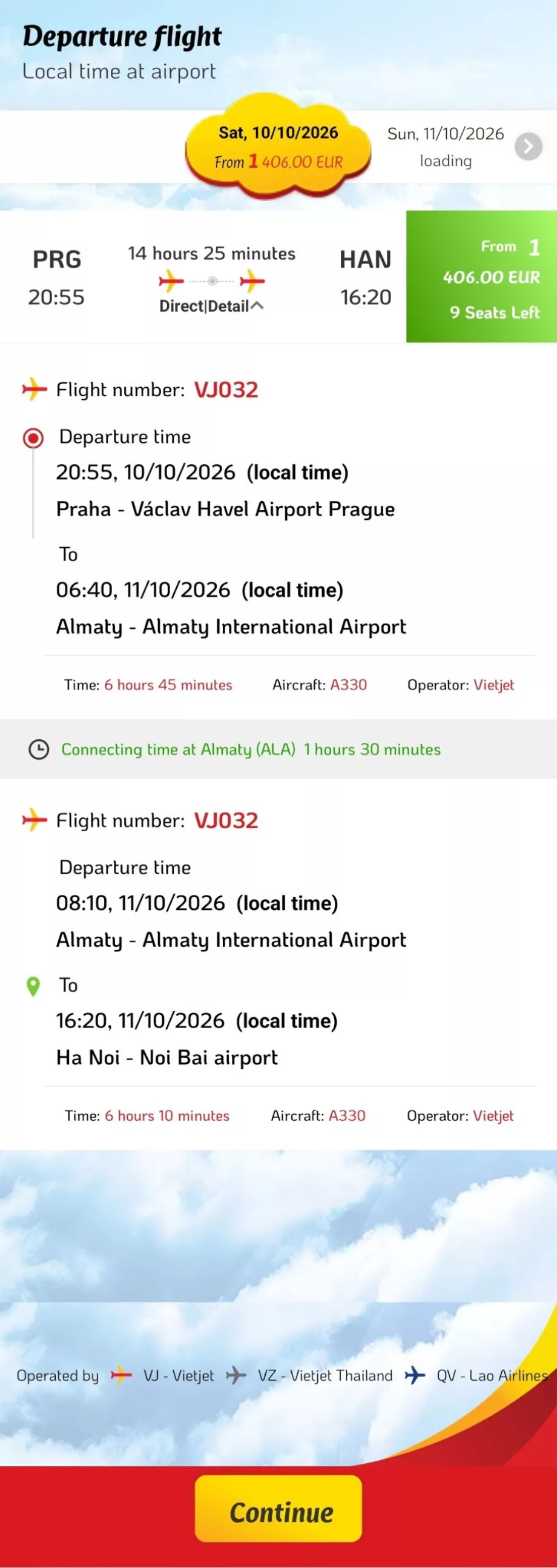 Flight schedule Prague - Hanoi